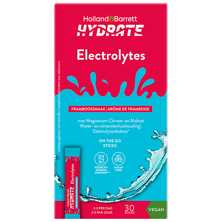 1+1 gratis | Holland & Barrett Hydrate Elektrolytenpoeder Framboos - 30 sticks
