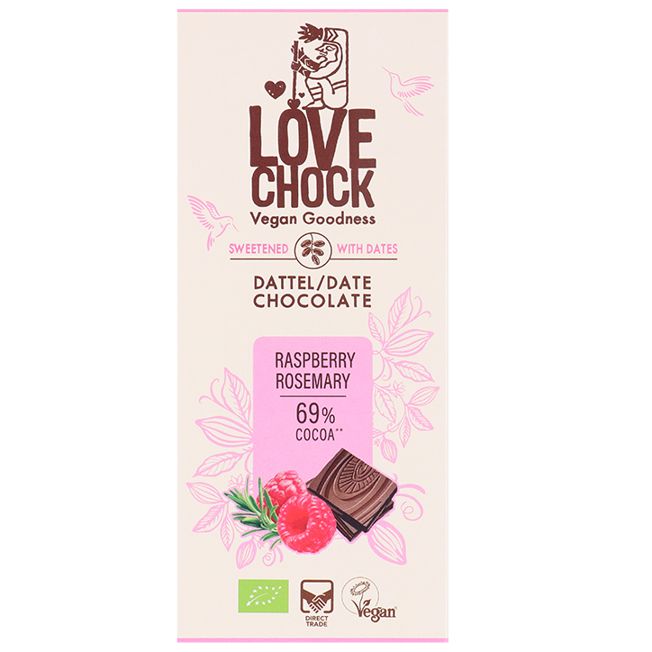 Lovechock Date Chocolate Raspberry Rosemary 69% – 70g
