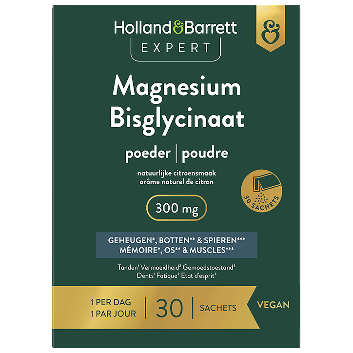 1+1 gratis | Holland & Barrett Expert Magnesium Bisglycinaat Poeder 300 mg - 30 sachets