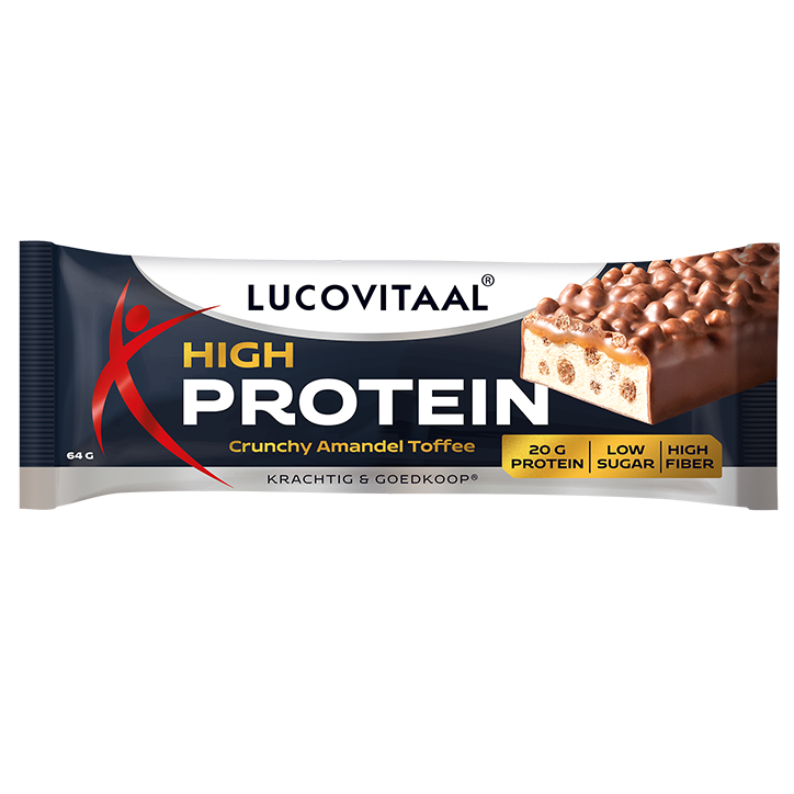 Lucovitaal Proteïne Reep Crunchy Amandel Toffee – 64g
