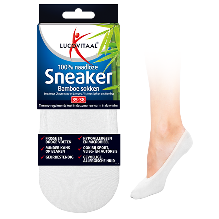 Lucovitaal 100% Naadloze Sneaker Bamboesokken Wit 35-38