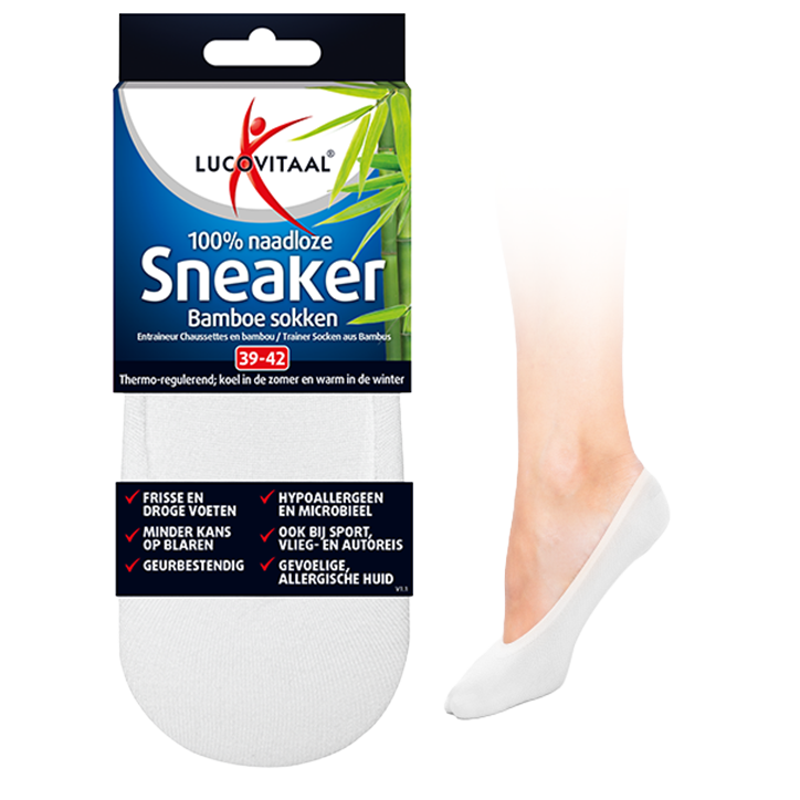 Lucovitaal 100% Naadloze Sneaker Bamboesokken Wit 39-42