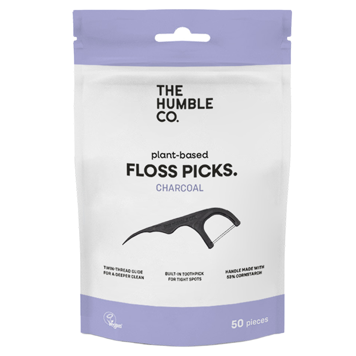 The Humble Co Floss Picks Charcoal - 50 stuks