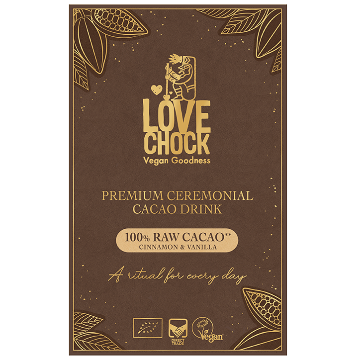 Lovechock Premium Ceremonial Cacao Drink 100% Raw Cacao Kaneel & Vanille - 8x20g