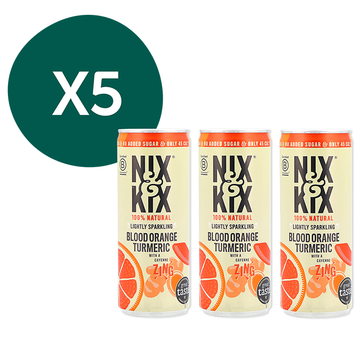Nix & Kix Lightly Sparkling Bloodorange Turmeric Drink – 5 Blikjes