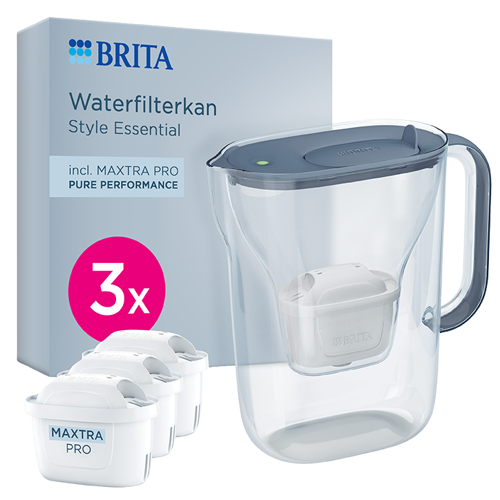 BRITA Style Essential Waterfilterkan Stoneblue - 2,4L - Incl. 3x Maxtra Pro Waterfilter