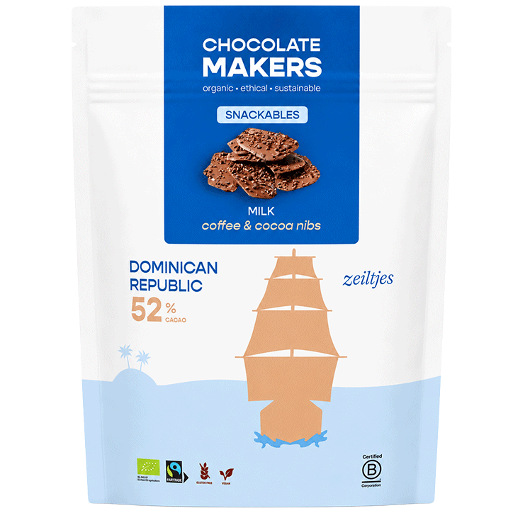 Chocolatemakers Zeiltjes Melk Koffie & Cocoa Nibs - 100g