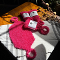Image 3 for Handwoven Exfoliating Shower & Bath Mitt - Back Scrubber - Dark Pink