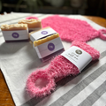 Image 2 for Shower Ritual Set – Handwoven Exfoliating Mitt (Loofah) & Peace Soap Bar - Pink