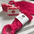 Image 2 for Shower Ritual Set – Handwoven Exfoliating Mitt (Loofah) & Glow Soap Bar - Dark Pink