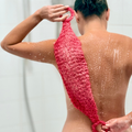 Image 3 for Shower Ritual Set – Handwoven Exfoliating Mitt (Loofah) & Glow Soap Bar - Dark Pink