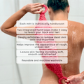 Image 4 for Shower Ritual Set – Handwoven Exfoliating Mitt (Loofah) & Glow Soap Bar - Dark Pink