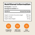 Image 4 for Organic Turmeric, Ginger and Black Pepper Capsules - 1440mg per Serving - 120 Capsules