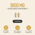 Image 3 for Organic Lions Mane Mushroom Complex with Gingko Biloba - 3600mg per Serving - 120 Capsules
