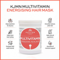 Image 2 for Cosmetics KJMN Multivitamin Energising Hair Mask for Fragile and Dull Hair, Nourishes, Hydrates and Protects Against Heat Styling Damage with Ginseng Extract and Avocado Oil 1L