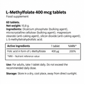 Image 2 for Vitamin B9 (Methylfolate) 400mcg  60 tablets