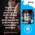 Image 5 for RAGE Pre Workout Powder 392g, 300mg Caffeine, 45 Servings, Blazin' Blue Razz Flavour