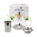 Image 1 for Clear Glass Teapot 1.2L with stainless steel infuser and metal plate for heating
