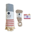 Image 1 for Spa Ritual Set – Turkish Towel, Handwoven Exfoliating Shower Mitt & Peace Soap Bar - Grey
