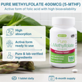 Image 2 for Pure L-Methylfolate 400ug 5-MTHF Vitamin B9 180 Tablets