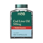 Holland & Barrett Pure Cod Liver Oil & Multivitamins 500mg 180 Capsules image 1