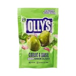 Olly's Garlic & Basil Green Pitted Olives 50g