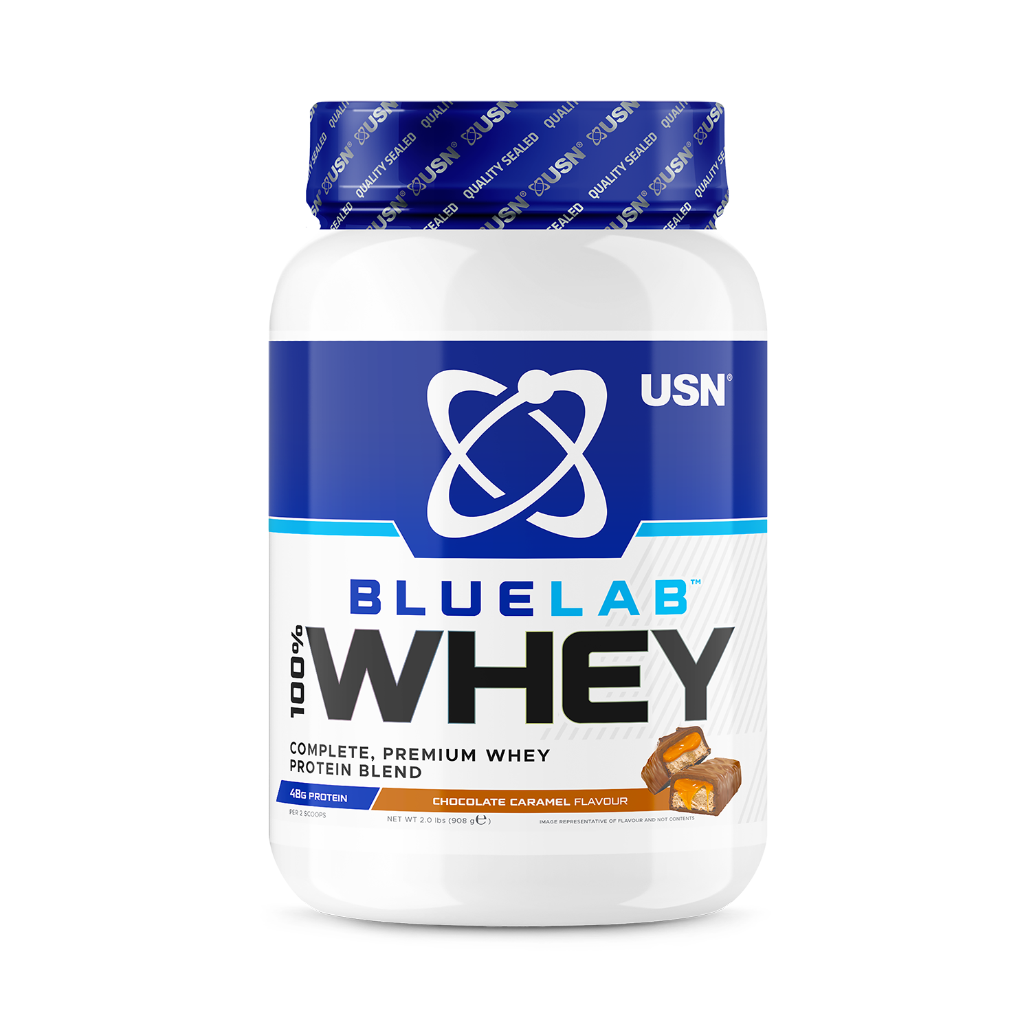 USN Blue Lab Whey Premium Protein Powder Chocolate Caramel 908g