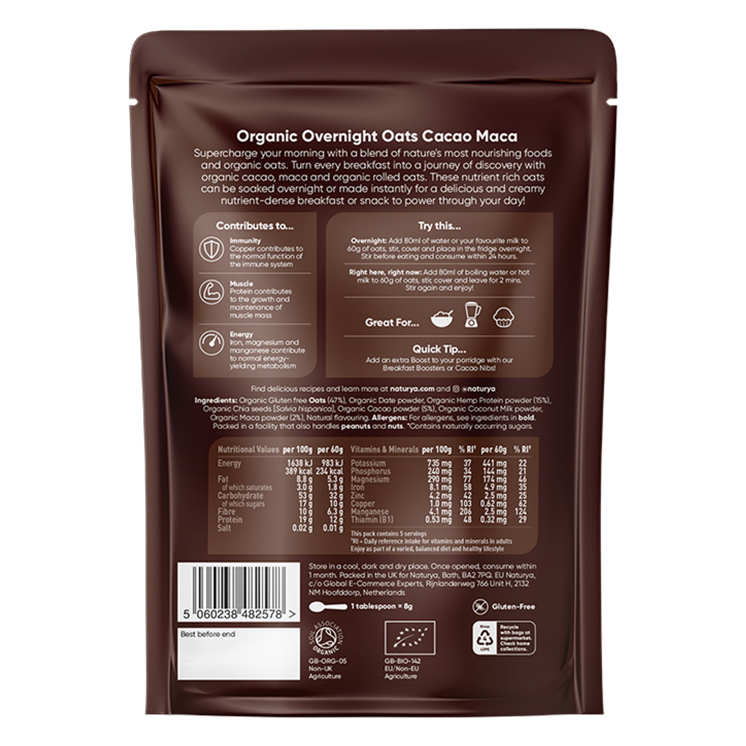 Naturya Overnight Oats Cacao Maca Organic 300g Holland & Barrett