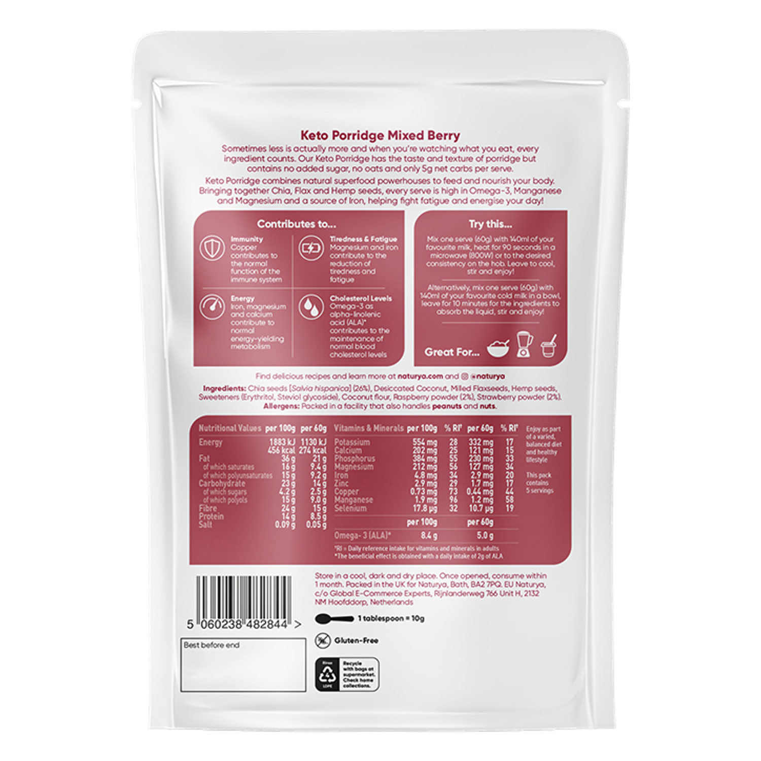 Naturya Keto Porridge Mixed Berry with sweeteners 300g Holland & Barrett