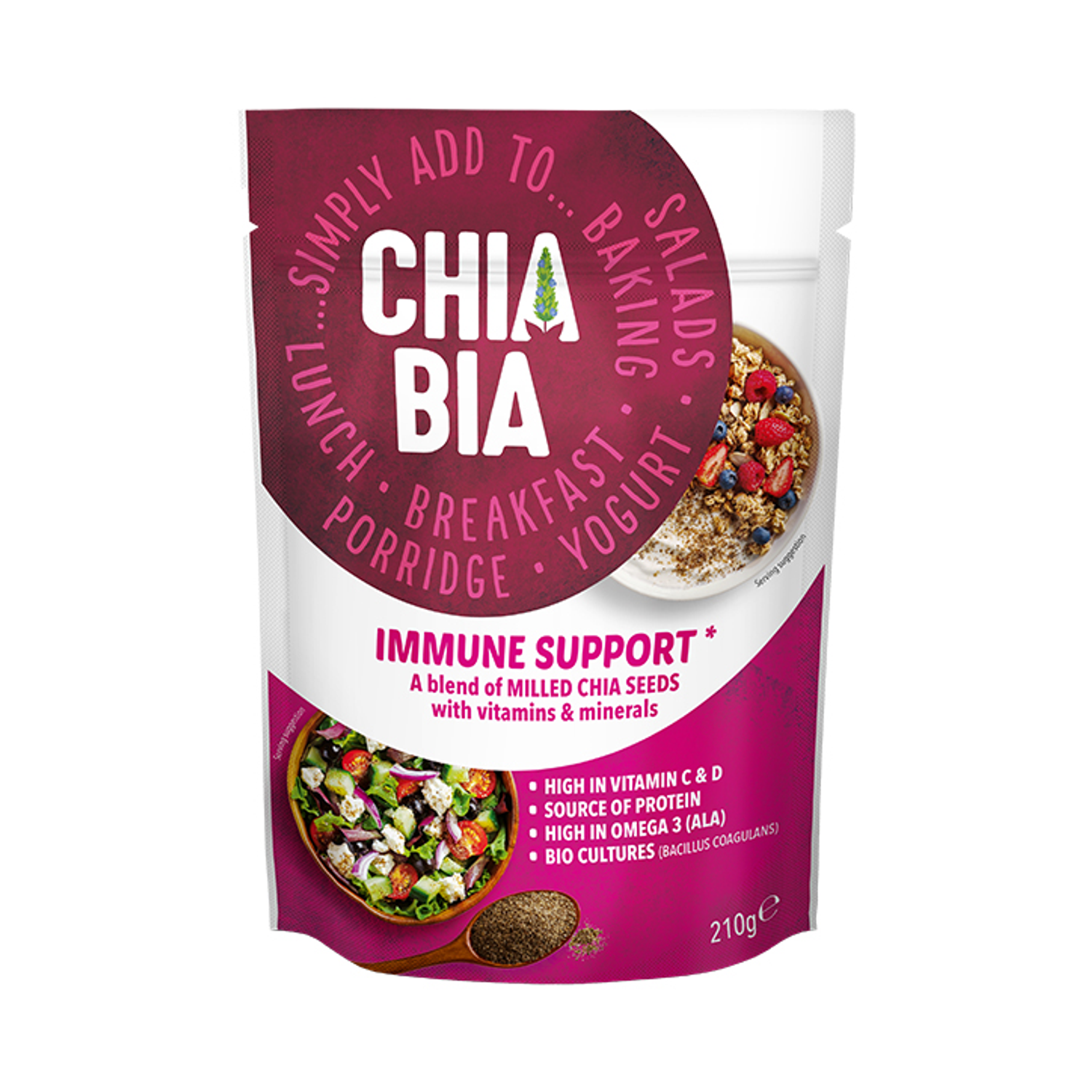 Chia Bia Immune Support. A blend of milled chia seeds with vitamins