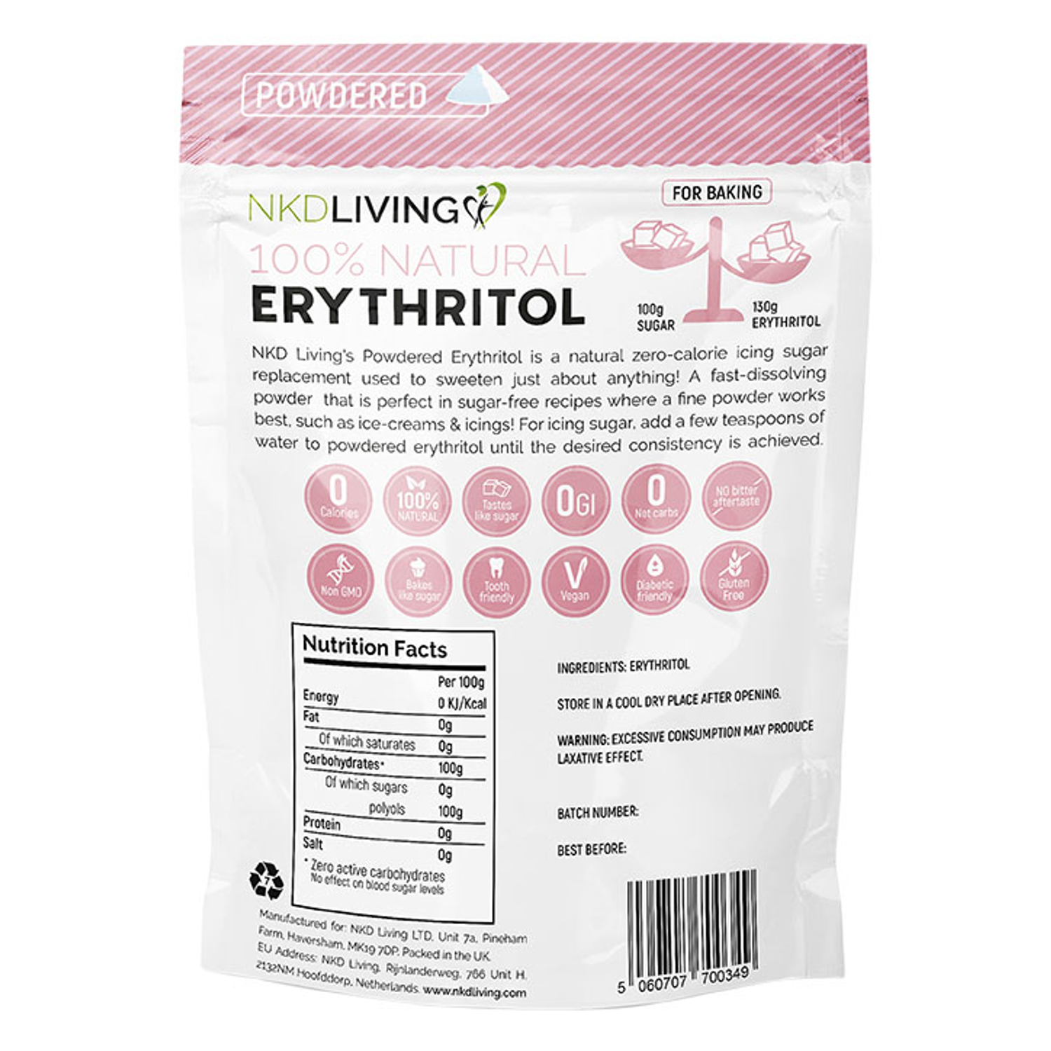 NKD Living Erythritol Powdered natural icing sugar alternative 200g