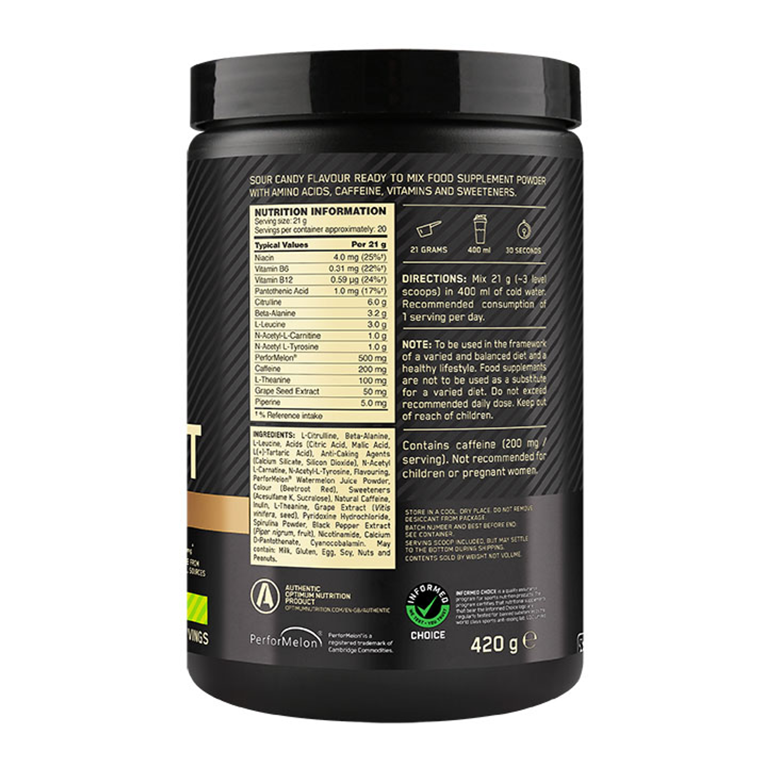 Optimum Nutrition Gold Standard PreWorkout Advanced Sour Gummy Powder