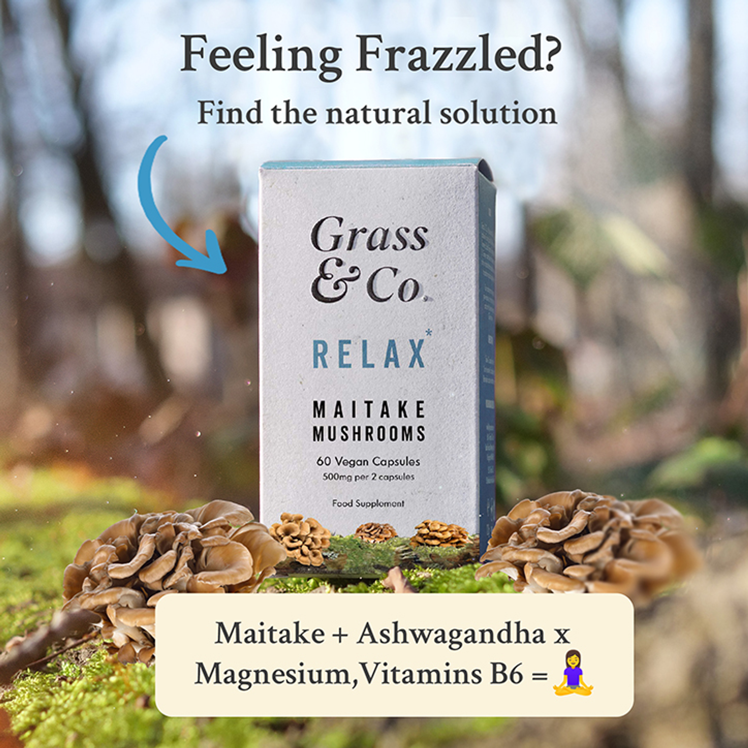 Grass & Co. RELAX Maitake Mushrooms with Ashwagandha + Magnesium Vegan