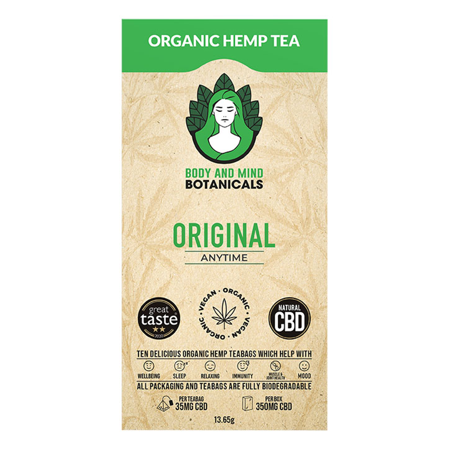 Body & Mind Botanicals CBD Hemp Tea Original 10 Tea Bags Holland