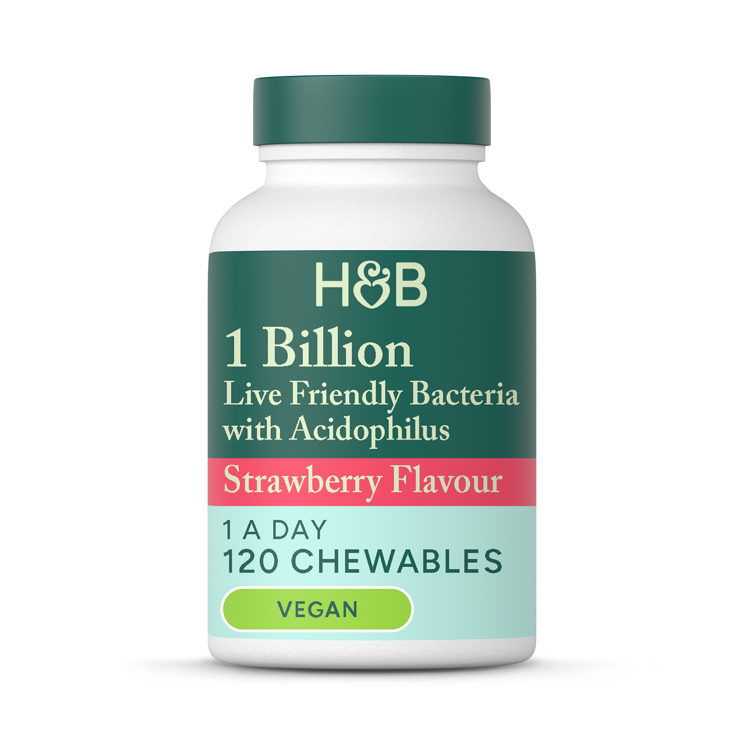 Holland & Barrett Live Friendly Bacteria Strawberry Flavour 120 Chewable Tablets
