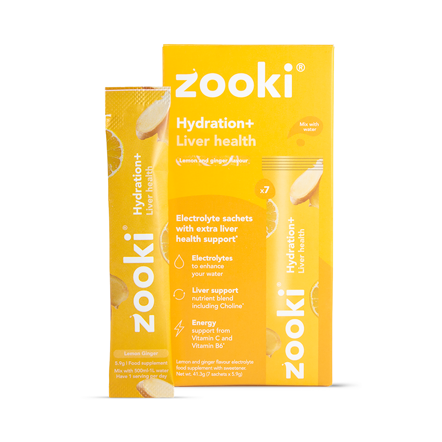 Zooki Hydration+ Liver Health, Lemon Ginger Flavour 7 Sachets