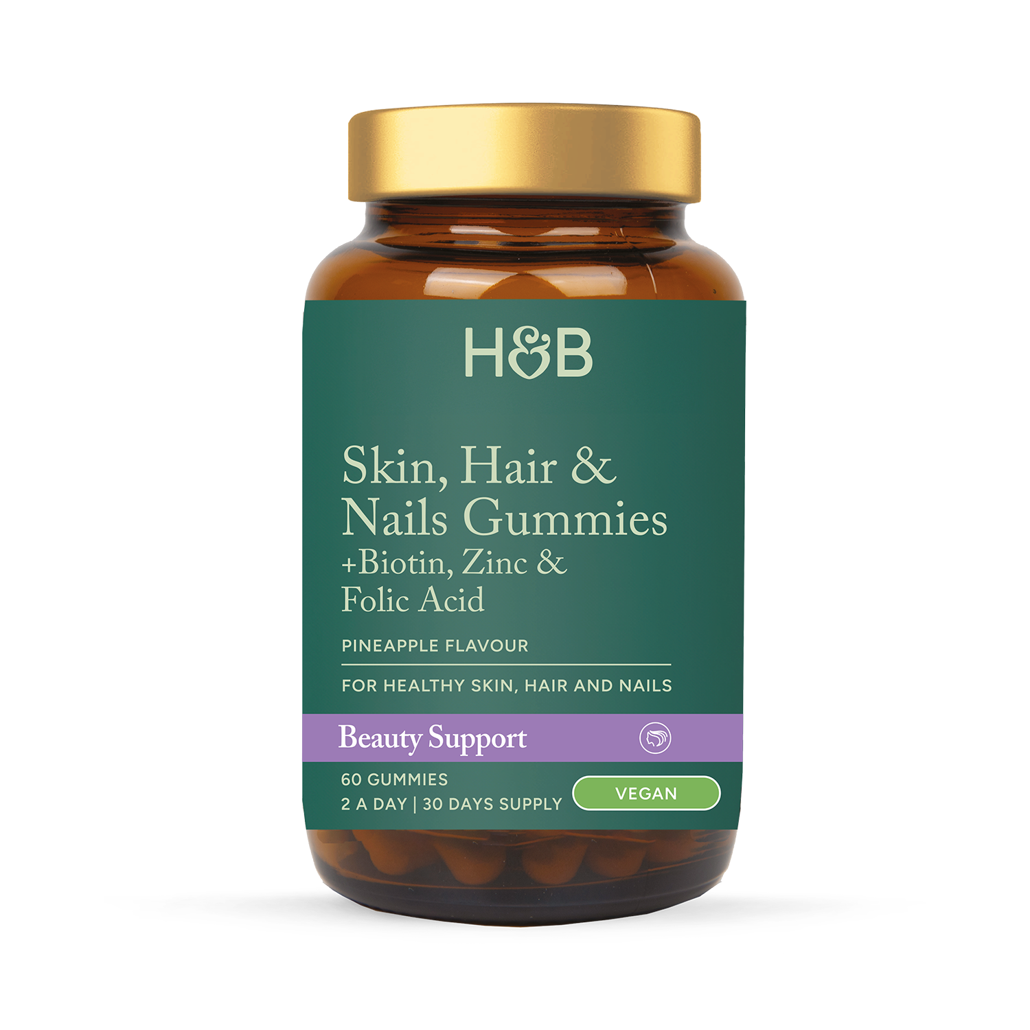 Holland & Barrett Skin Hair And Nails Vegan Pineapple Flavour 60 Gummies