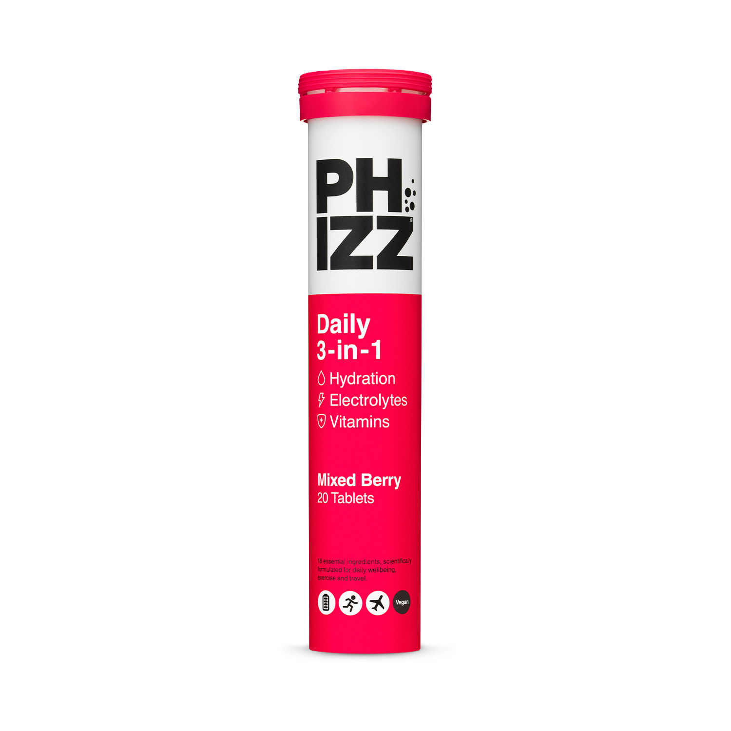 Phizz Daily 3in1 Hydration Electrolytes and Vitamins Effervescent Berry 20 Tablets