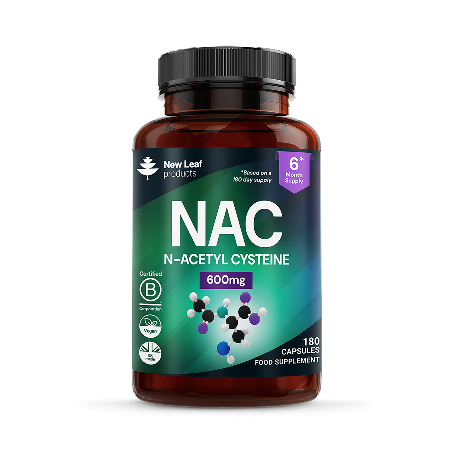 New Leaf Products NAC N-Acetyl-Cysteine Capsules 180 capsules