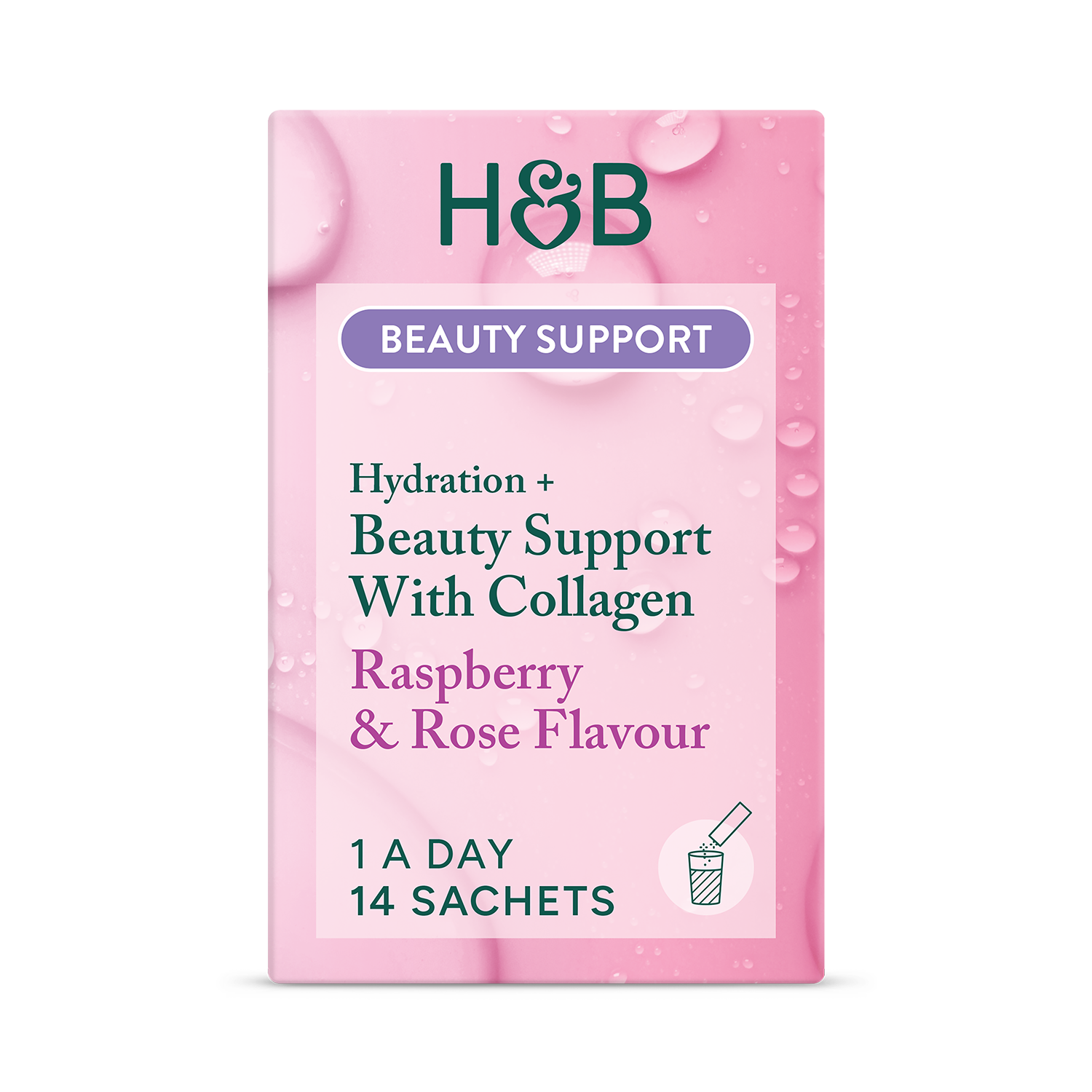 Holland & Barrett Hydration + Beauty Collagen Raspberry Rose Flavour 14 Sachets