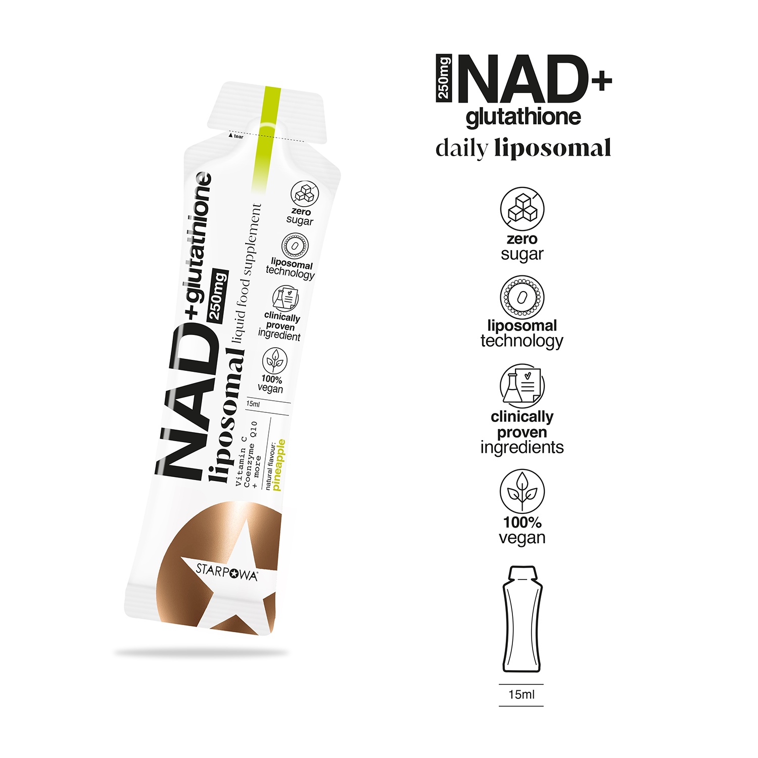 Starpowa NAD+ Glutathione Liquid Liposomal Pineapple 250 mg 14 Sachets