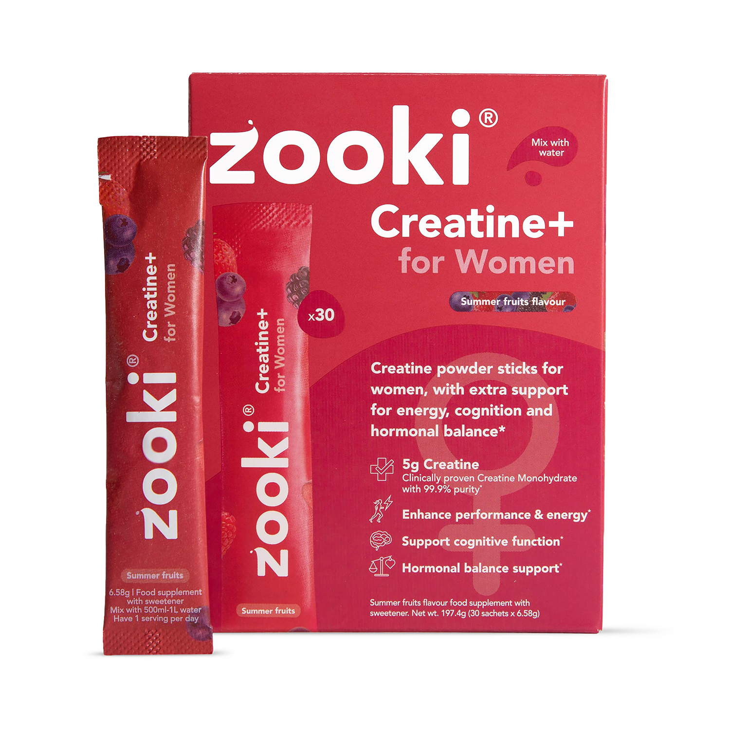 Zooki Creatine+ For Women Powder Summer Fruits Flavour 30 Sachets