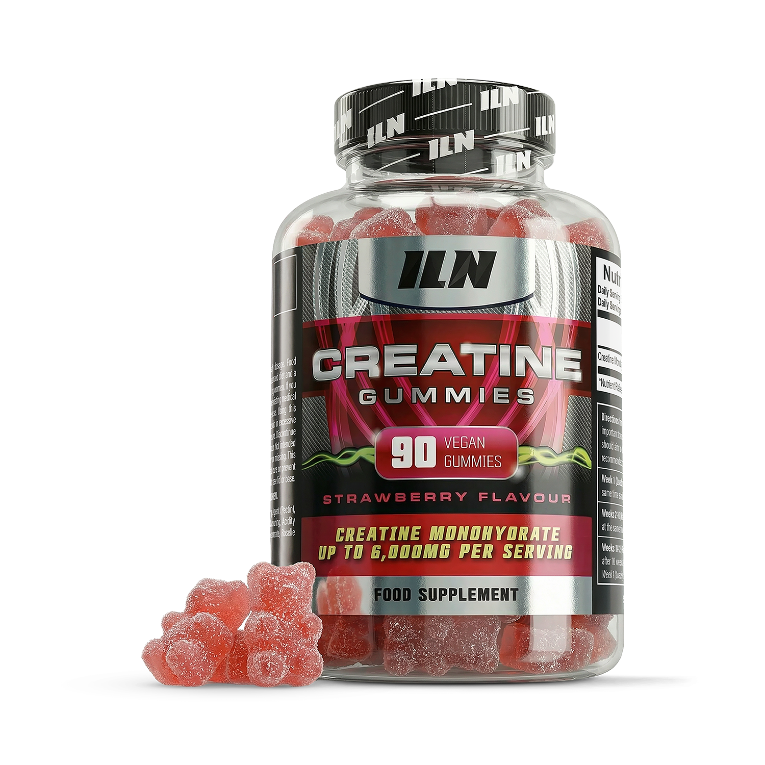 Creatine Gummies - 6,000mg Creatine Monohydrate per Serving - 90 Vegan Gummies (Strawberry Flavour)