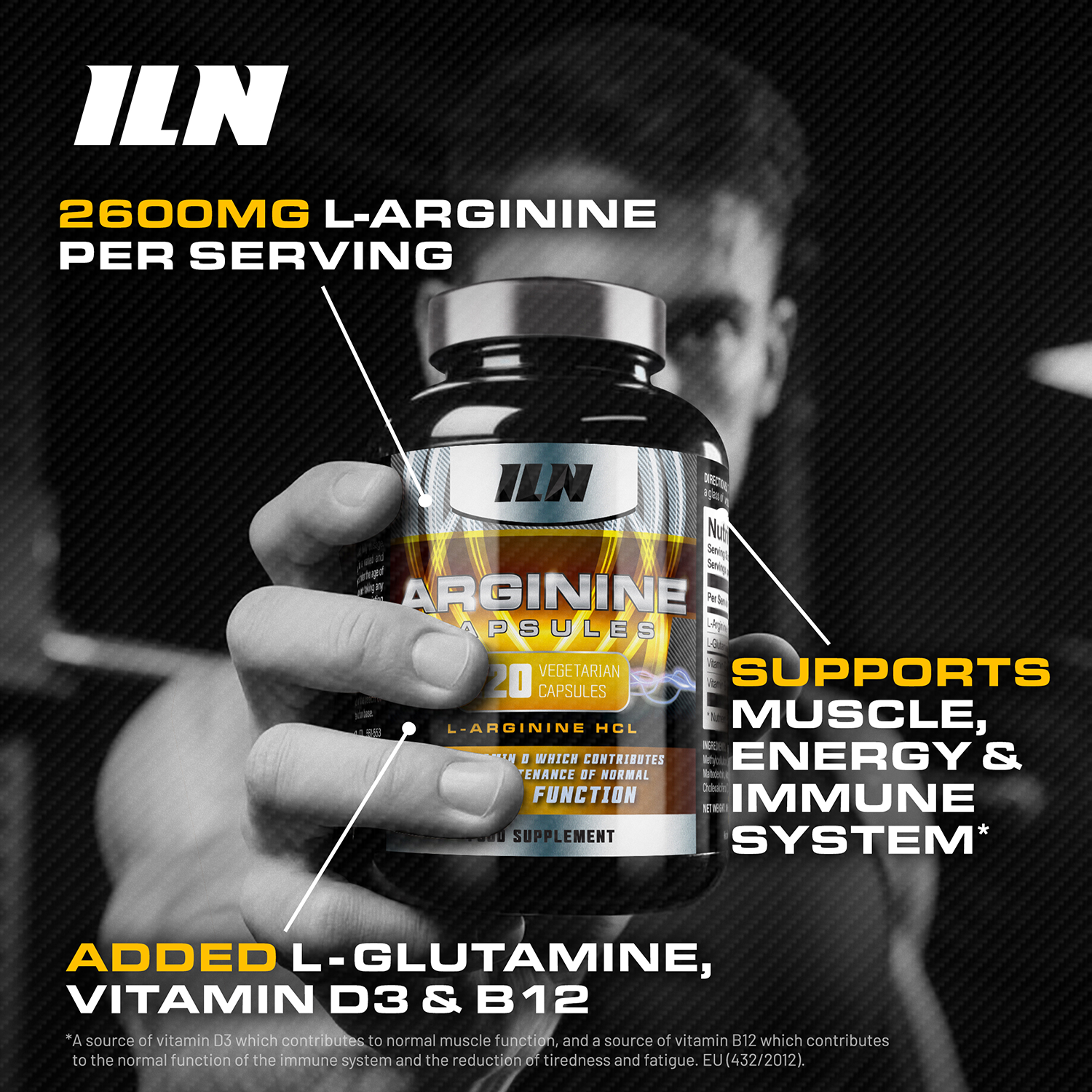L Arginine Capsules - 2,600mg per Serving with Added Glutamine - 120 Vegetarian Capsules