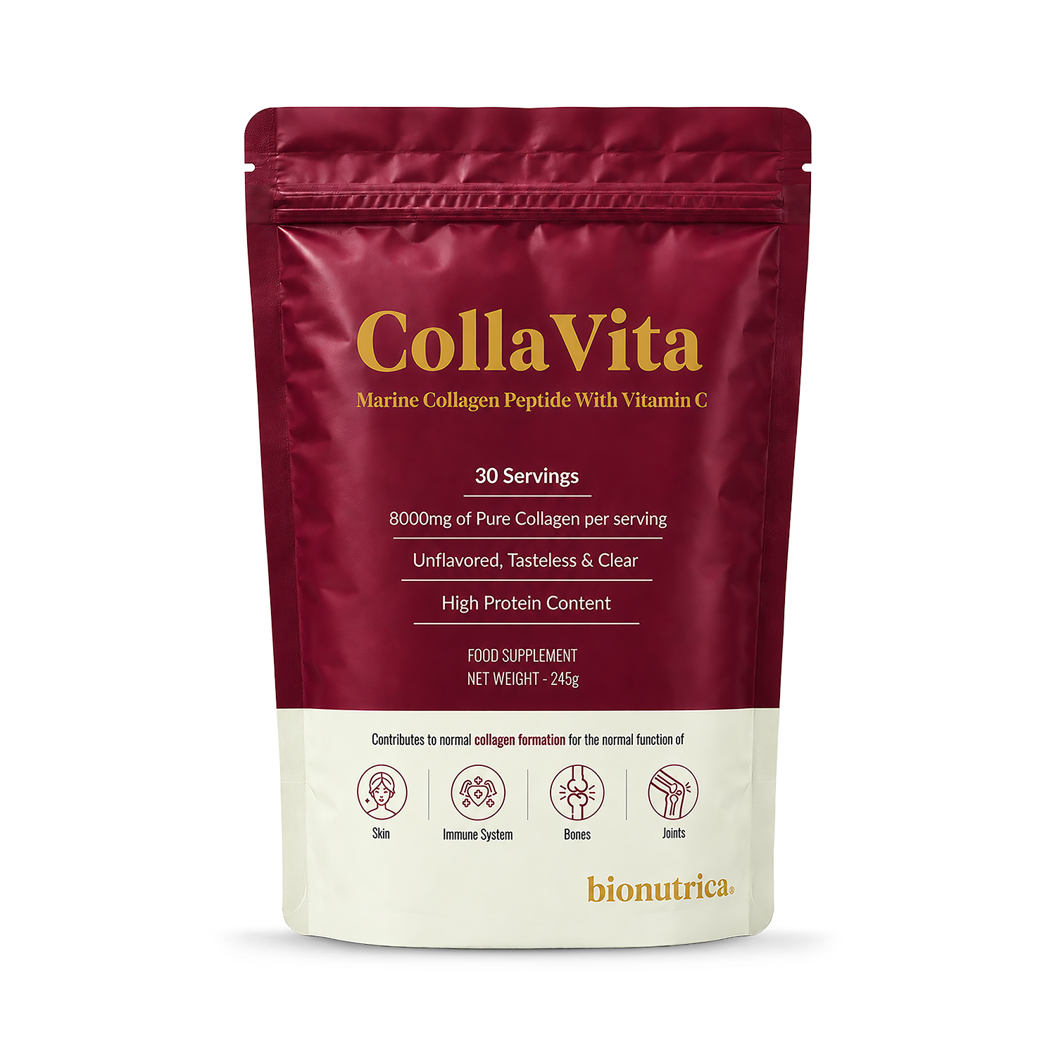 CollaVita - Marine Collagen 8000mg with Vitamin C Powder - Supports Skin, Joints, Bones & Immunity