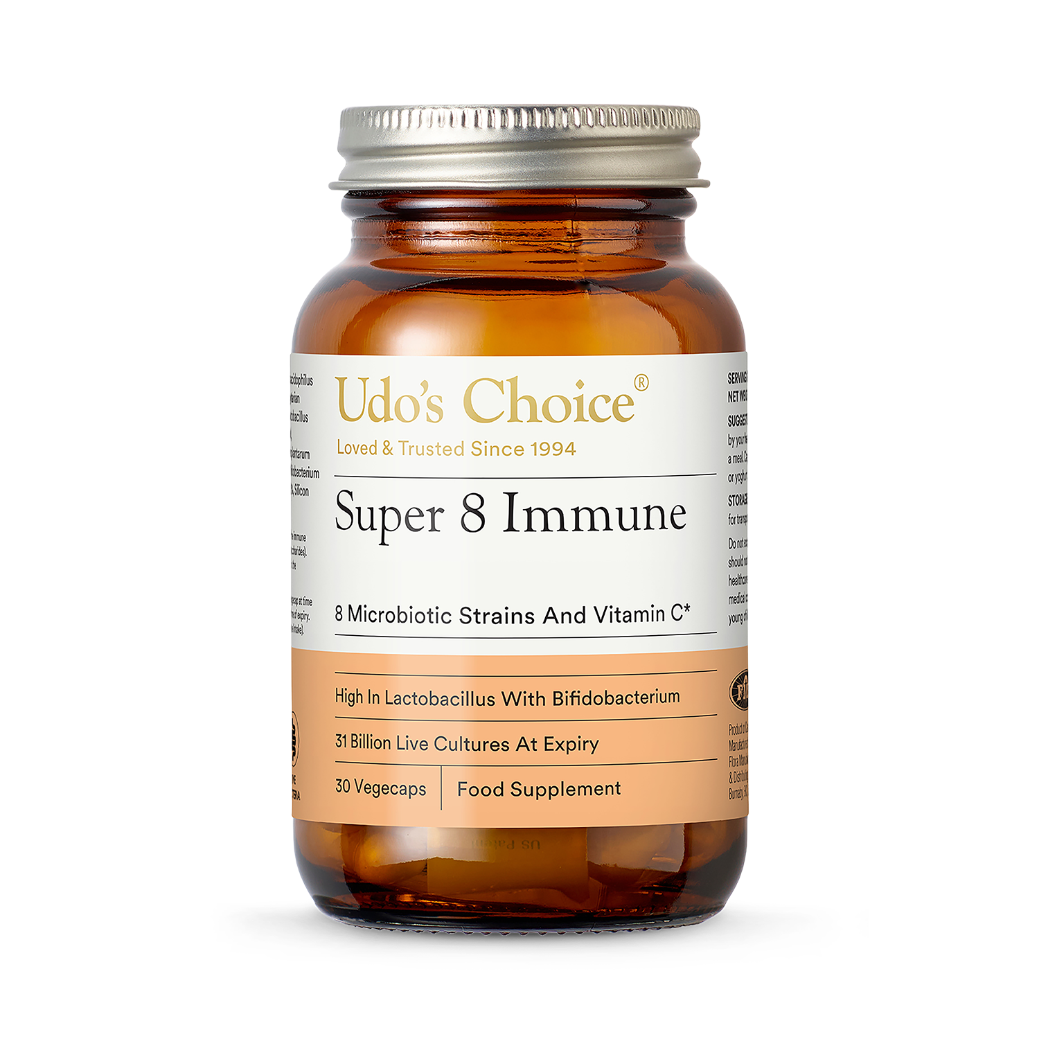 Udo's Choice Super 8 Immune - 8 Probiotic Strains + Vit C - 30's