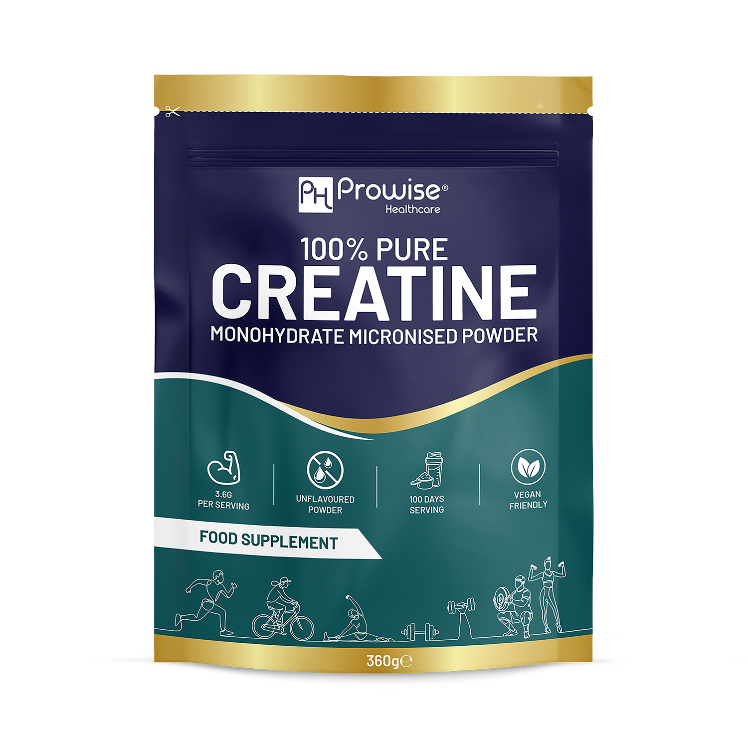 Prowise Healthcare Creatine Monohydrate 100% Pure Micronised Unflavoured Vegan Powder