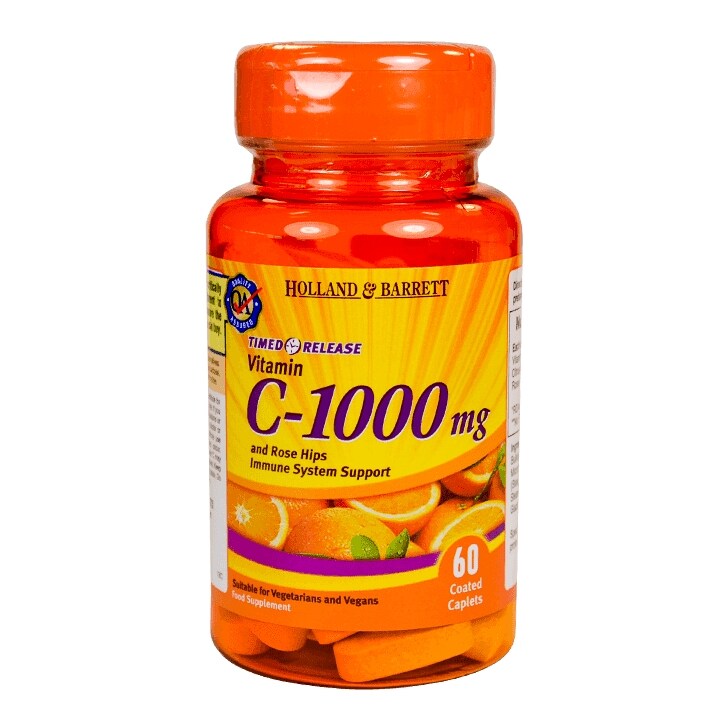 Holland & Barrett Timed Release Vitamin C with Rose Hips 60 Caplets 1000mg
