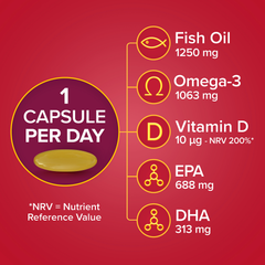 Image 4 for Omega-3 Fish Oil Max Strength With Vitamin D 30 Capsules