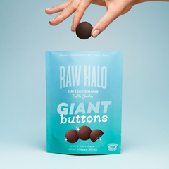 Image 2 for Organic Vegan Giant Chocolate Buttons Dark & Salted Almond 90g